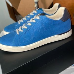 NIB Coach Bright Cobalt Perforated Signature Detailed Suede Sneakers, Si…